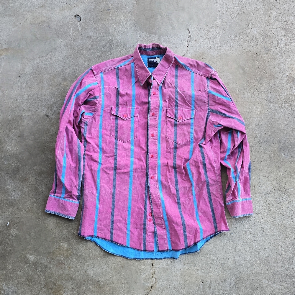 Vtg Wrangler Brushpopper 17 - 34 Western Rodeo Cowboy Pink Striped Shirt